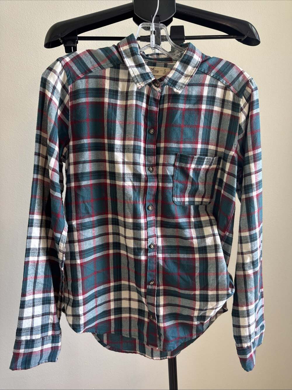hollister button Up shirt mens Green Red White Size Small Flannel